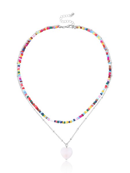

JFN Colorful Beaded Heart Shell Necklace, Silver, Necklaces