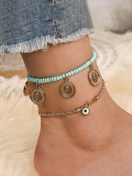 

JFN Boho Beach Chain Beaded Anklet, As picture, Anklets