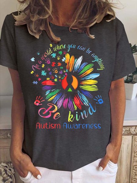 

Autism Awareness Sunflower Be Kind Love Women's Short Sleeve T-Shirt, Deep gray, T-shirts