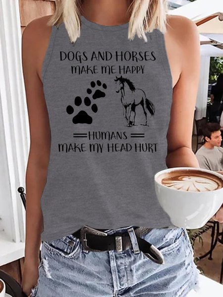 

Dogs And Horse Make Me Happy Funny Casual Tank, Gray, Tank Tops