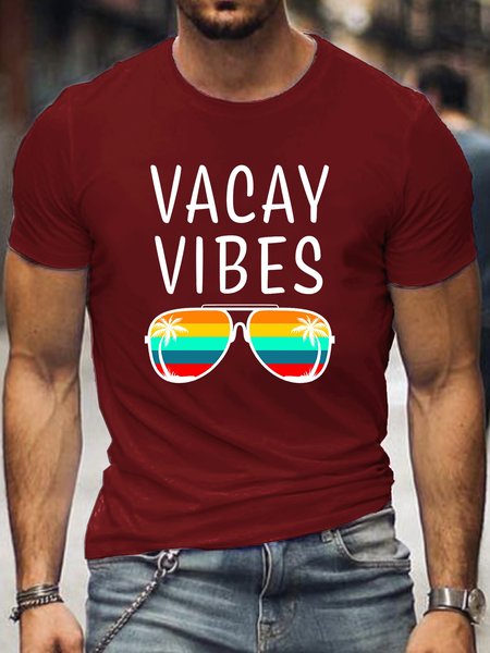 

Vacay Vibes Beach Vacation Funny Short Sleeve T-Shirt, Red, T-shirts
