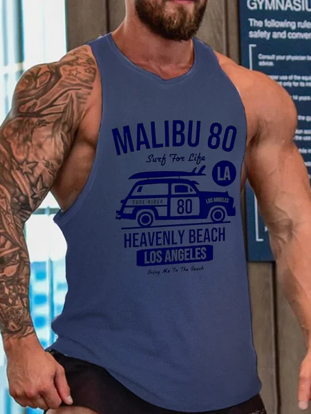 

Vintage Surfing Vacation Beach Theme Tank Top, Blue, Tank Tops