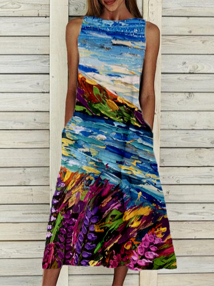 

Floral Sleeveless Women Dresses, Multicolor, Dresses
