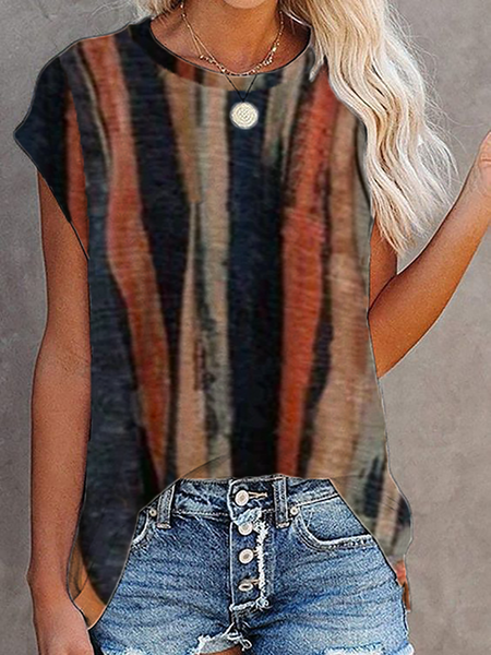 

Plus size Casual Striped Short Sleeve T-Shirt, Multicolor, T-Shirts