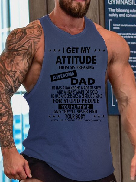 

I Get My Attitude From Awesome Dad Funny Tank Top, Blue, Tank Tops