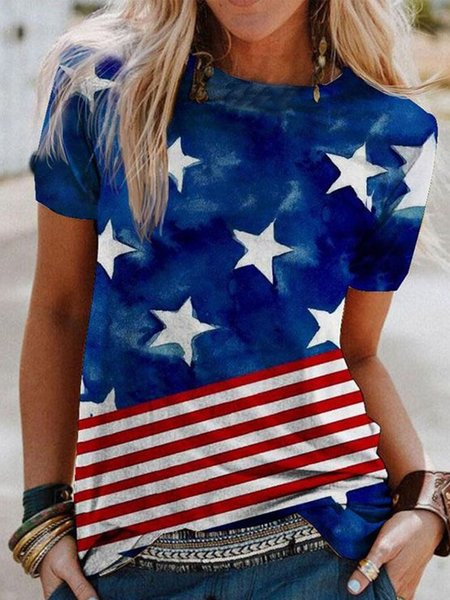 

Round Neck Casual Short Sleeve T-Shirt, Multicolor, T-Shirts