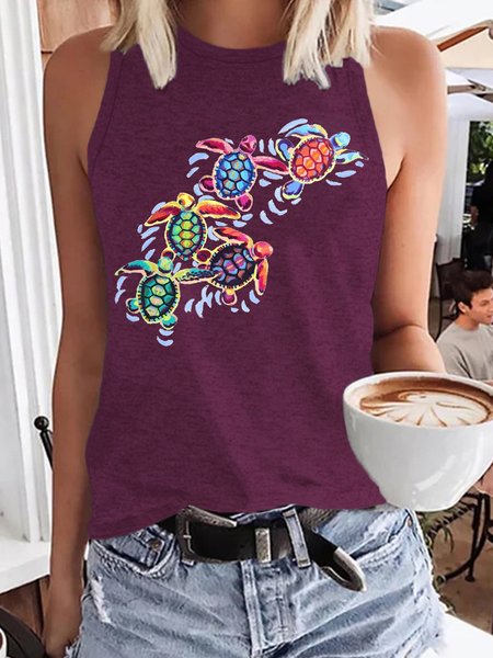 

Multicolored turtles Knit Tank, Wine red, Tank Tops