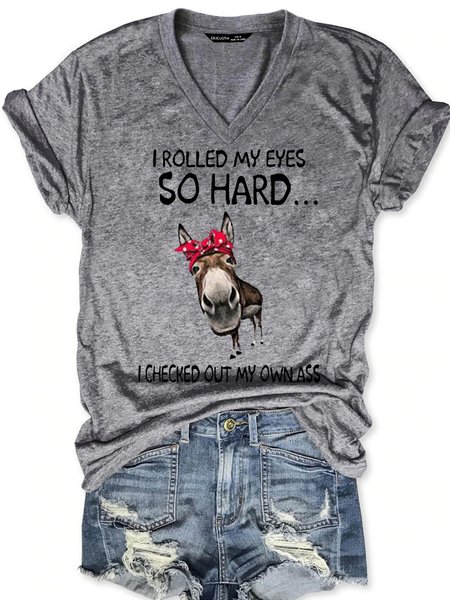 

Donkey Funny Letter Casual Short Sleeve T-Shirt, Gray, T-shirts