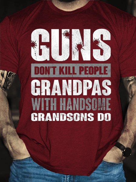 

GUNS DON'T KILL GRANDPAS WITH HANDSOME GRANDSONS DO Short Sleeve Short Sleeve T-Shirt, Red, T-shirts