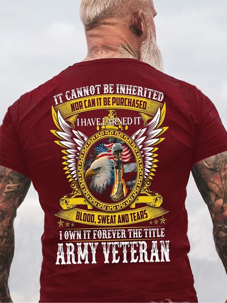 

I OWN IT FOREVER THE TITLE ARMY VETERAN Casual Short Sleeve T-Shirt, Red, T-shirts
