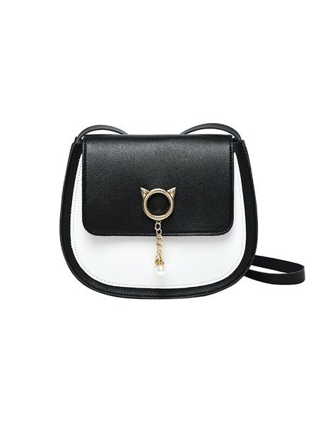

Metallic Pearl Pendant Magnetic Buckle Shoulder Bag Crossbody Bag, Black, Bags