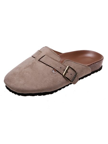 

Solid Color Vintage Casual Mules, Beige, Flat & Loafers