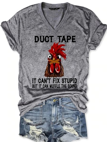 

Funny Duck Tape V Neck Casual Short Sleeve T-Shirt, Gray, T-shirts