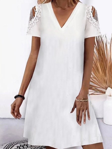 

Cotton a lace holiday dress midi Plus Size, White, Mini Dresses