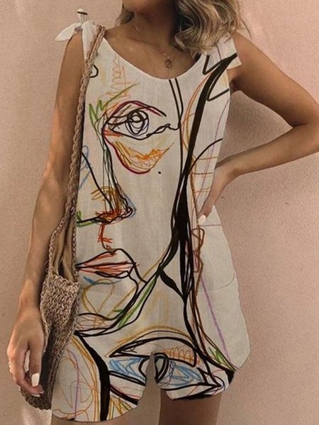 

Painted V Neck Jumpsuit & Romper, Multicolor, Jumpsuits＆Rompers