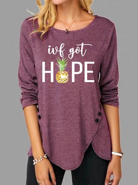 

I‘ve Got Hope Pineapple Funny Print Long Sleeve T-Shirt, Wine red, Long sleeves