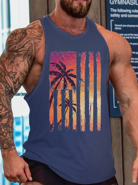 

American Flag Scenery Print Men's Tank, Blue, Tank Tops