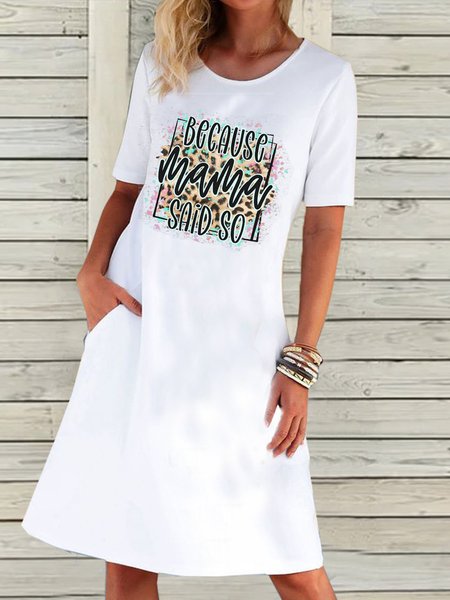 

Letter Casual Short Sleeve Knit Dress, White, Mini Dresses