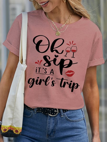 

Ah Ship Its A Girls Trip Ladies Group Cruise Vacation Regular Fit Short Sleeve T-Shirt, Pink, T-shirts