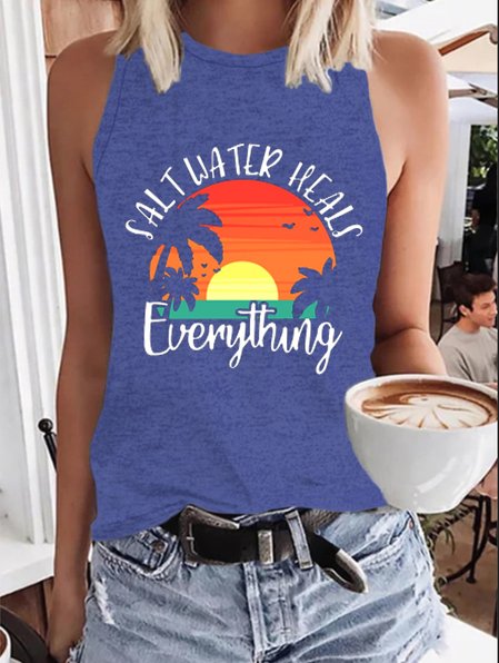 

Vintage Casual Beach Vacation Top, Blue, Tank Tops