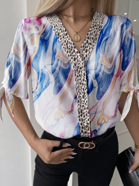 

Summer Short sleeve Simple V Neck Ombre Short Sleeve Daily Tops, Multicolor, Tops