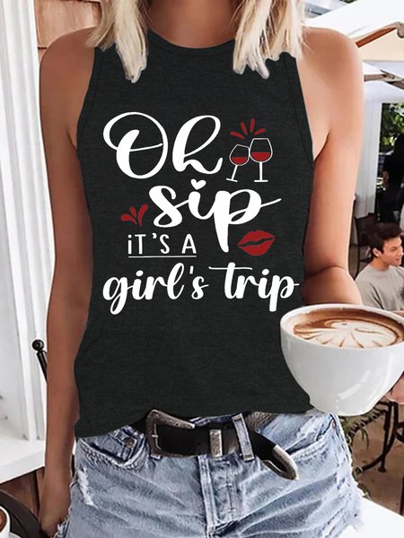 

Ah Ship Its A Girls Trip Ladies Group Cruise Vacation Vintage Cotton Blends Regular Fit Knit, Black, Tank Tops