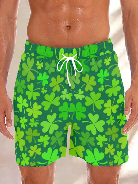 

Mens Clover Print Beach Short Pants, Green, Shorts