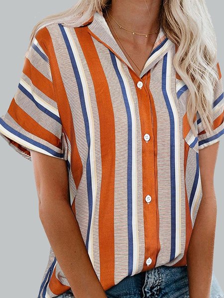 

Loosen Cotton Blends Short Sleeve Blouse, Flower, Blouses & Shirts