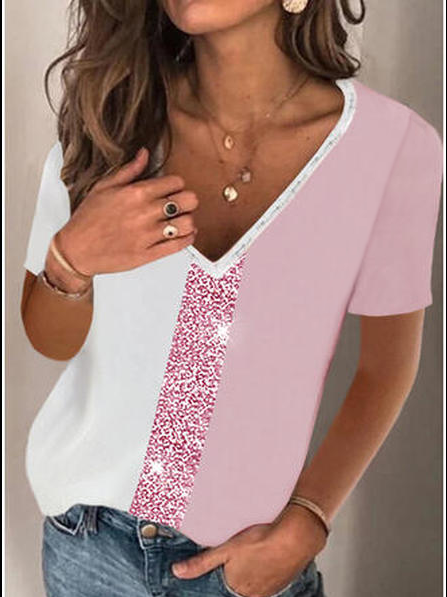 

Vacation V Neck Short Sleeve T-Shirt, Multicolor, T-Shirts