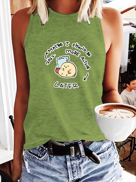 

Cute Bird Casual Regular Fit Cotton Blends Knit Tank, Green, Tank Tops