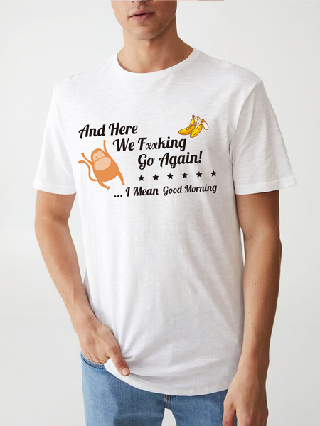 

Monkey Banana Good Morning Letter Casual Short Sleeve T-Shirt, White, T-shirts