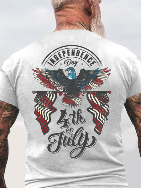 

Independent Day Letter Casual Crew Neck Cotton Short Sleeve T-Shirt, White, T-shirts