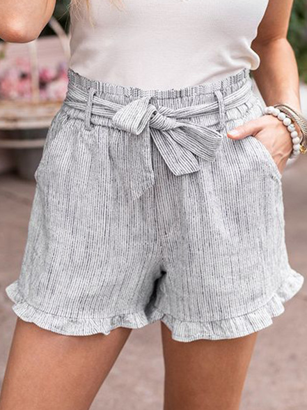 

Cotton Blends Loosen Casual Shorts With Belt, Gray, Shorts