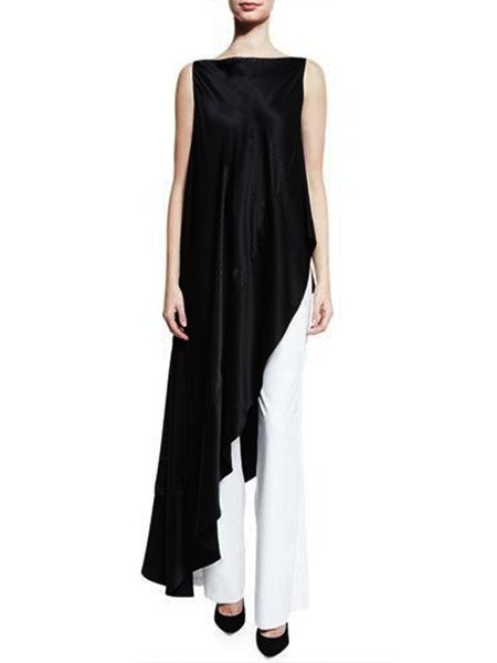 

Daily Plain Satin Boat Neck Short Sleeve Top, Black, Tops