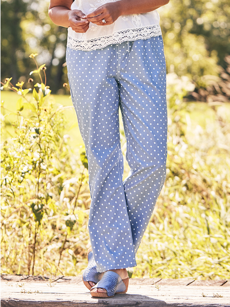 

Casual Button fly Polka Dots Pants, Blue, Pants