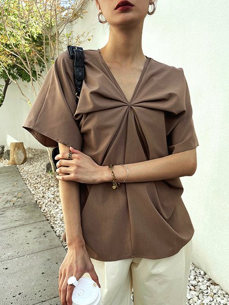 

Loosen Casual Solid Short Sleeve Top, Coffee, Tops