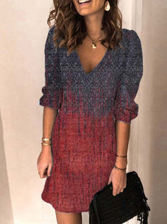 

V Neck Vintage Paisley Long Sleeve Woven Dress, Multicolor, Dresses