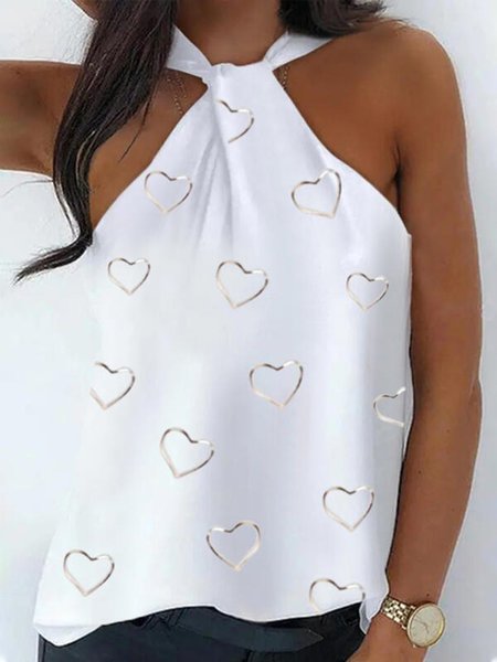 

Casual Heart Halter Sleeveless Tops, White, Tops
