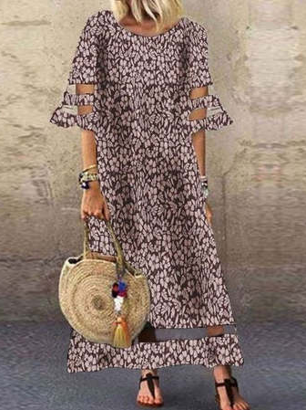 

Loosen Flare Sleeve Casual Short Sleeve Woven Dress, Red, Dresses