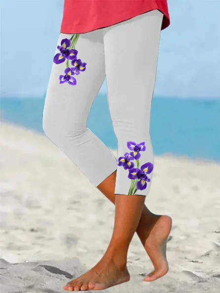 

Casual Floral Skinny Leggings, White, Shorts