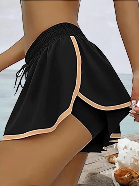 

Plain no pattern contrast design pocket elastic waist pants shorts Plus Size, Multicolor, Shorts