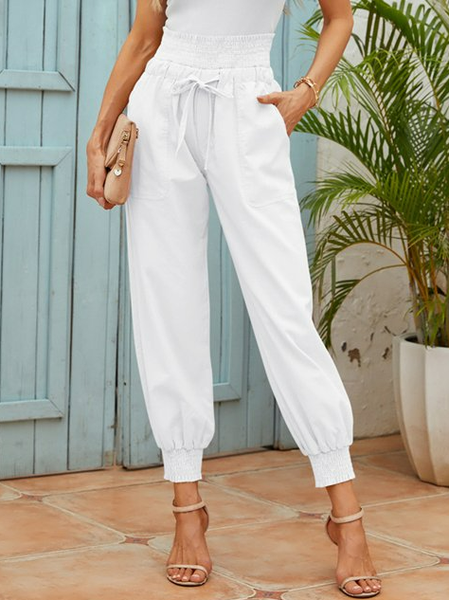 

Vacation Loosen Plain Long Pants, White, Pants