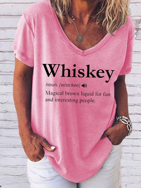 

Whiskey V Neck Casual Short Sleeve Tops, Pink, T-shirts