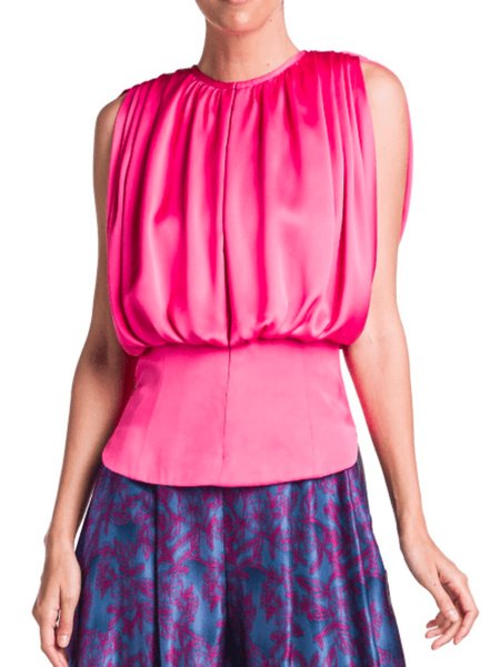 

Summer Lightweight Sleeveless Crew Neck Satin Plain Short Sleeve Tops, Rose red, Tunics