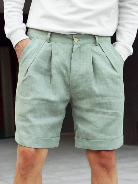 

Cotton And linen Style American Casual Fashion Solid Color loose Five Points Casual Pants, Green, Shorts