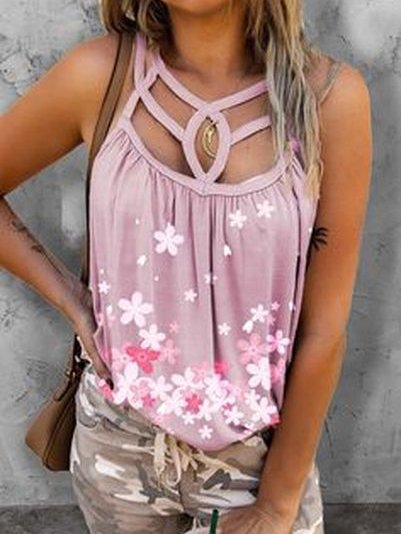 

Bind Neck Casual Floral Knit, Multicolor, Tank Tops & Camis