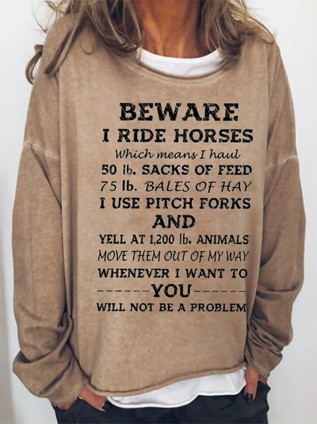 

Beware I ride Horses Country Girl Long Sleeve Sweatshirts, Light brown, Hoodies&Sweatshirts