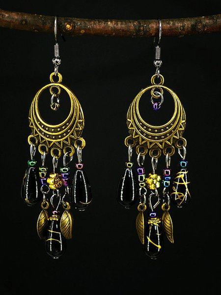 

Ethnic Vintage Red Natural Stone Long Tassel Earrings, Black, Earrings