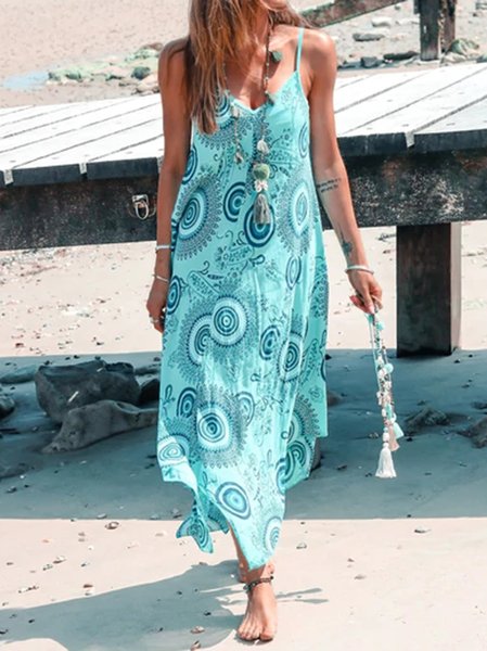 

Tribal Printed Sleeveless Knitting Dresses, Cyan, Maxi Dresses