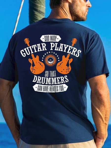 

God Made Bass Players Back Print Casual T-Shirt, Purplish blue, T-shirts